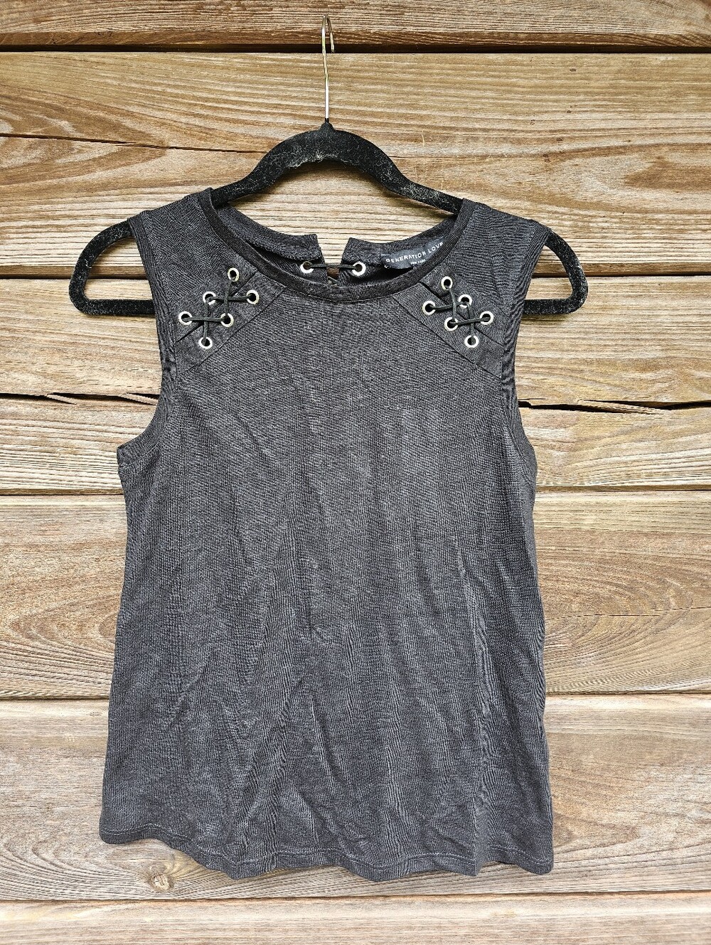 NWT Generation Love Black Lace-Up Sleeveless Top XS Edgy Ribbed Tank
